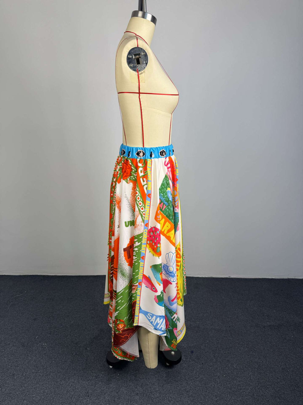 European and american cross-border women's fashion:  summer new arrivals - high-waisted, slimming, printed, asymmetrical skirt for vacation style