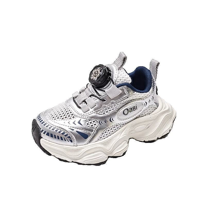 Boys' mesh sneakers:  spring/summer new collection - breathable mesh dad shoes with rotating buckle, trendy hollow-out athletic shoes for girls