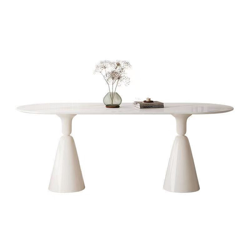 Luxury modern minimalist small apartment home oval dining table french cream style sintered stone dining table and chair set