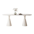 Luxury modern minimalist small apartment home oval dining table french cream style sintered stone dining table and chair set
