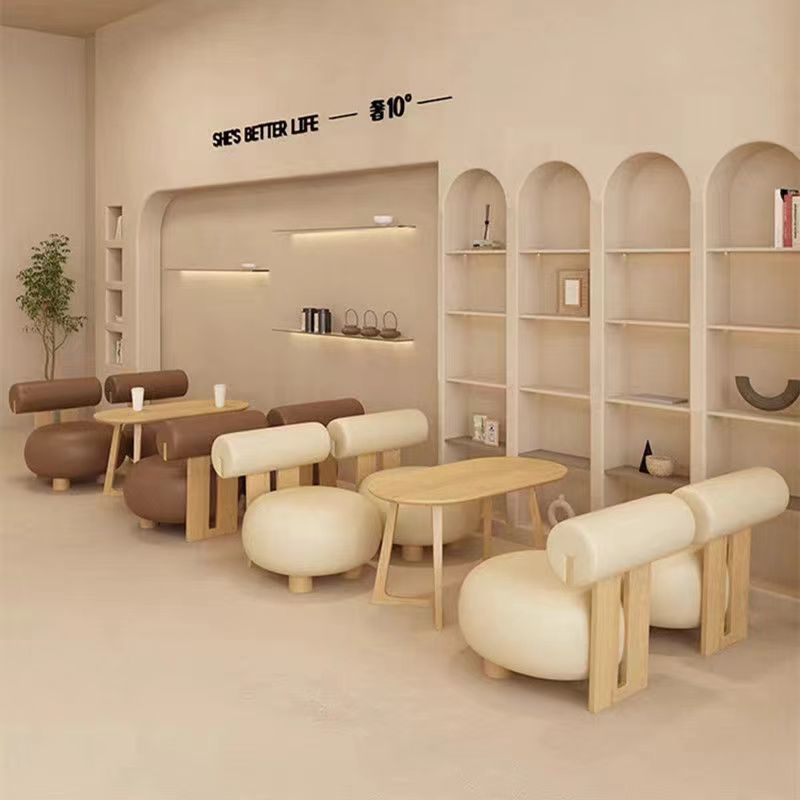 Cream style single sofa chair fabric balcony casual chair negotiation area sofa table and chair combination movable solid wood