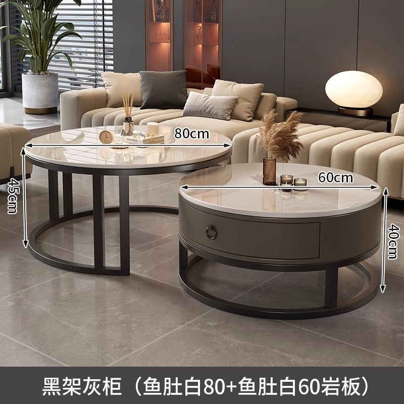 Rock slab coffee table living room solid wood table balcony small apartment for homecasualaccessible luxury round side table retractable combination