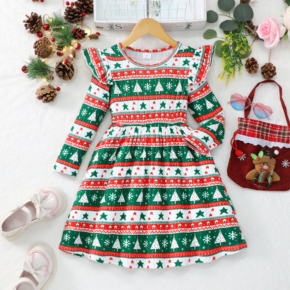 Girls' dress for toddlers and young children, all-over print long sleeve dress