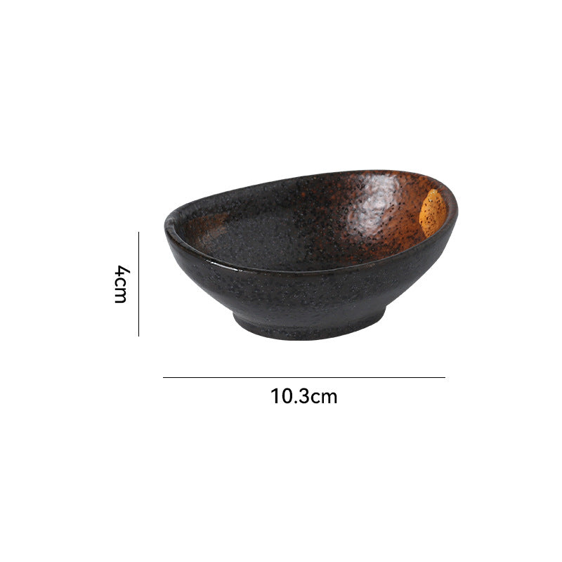 Japanese retro dipping sauce ceramic ingot dish - sushi topping, snack, and side dish plate - restaurant, hotel, and home use soy sauce dish