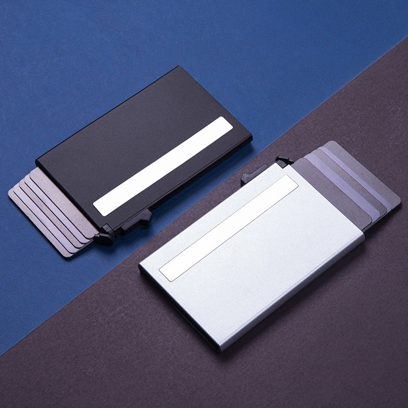 New automatic pop-up side press credit card box member card sleeve metal aluminum card bag anti-theft brush anti-magnetic RFID card bag