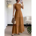 fashionsummernew arrival round neck sleeveless cut outlaceeleganceromanticcasual vacation dress