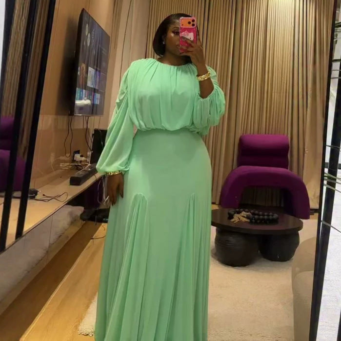 European and american cross-border women's fashion  summer new arrival: elegant and chic puff sleeve ruched blouse and midi skirt set