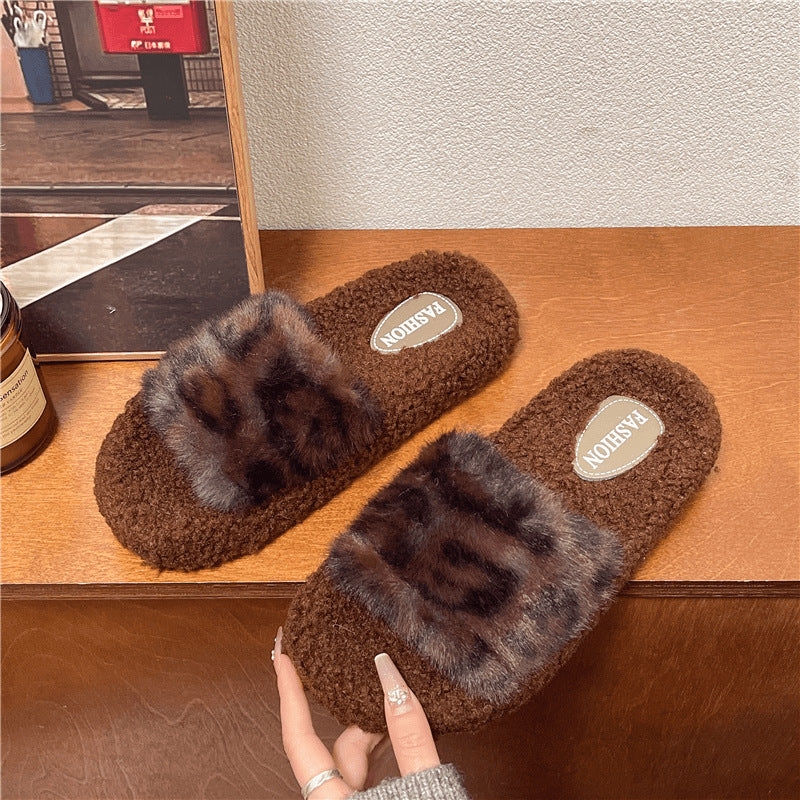Thick sole furry slippers for women outwear2025 autumn winternew arrival lamb furry internet celebrity home one-line cotton slippers