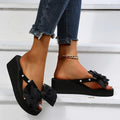 2025 new round-toe flip-flops women's fashion export plus size rhinestone bow minimalist beach sandals