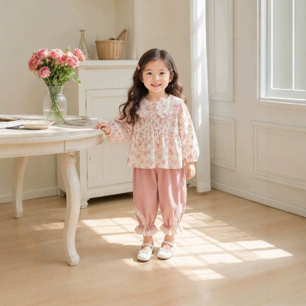 Girls' stylish autumn outfit set  new children's autumn shirt and pants two-piece set for little girls