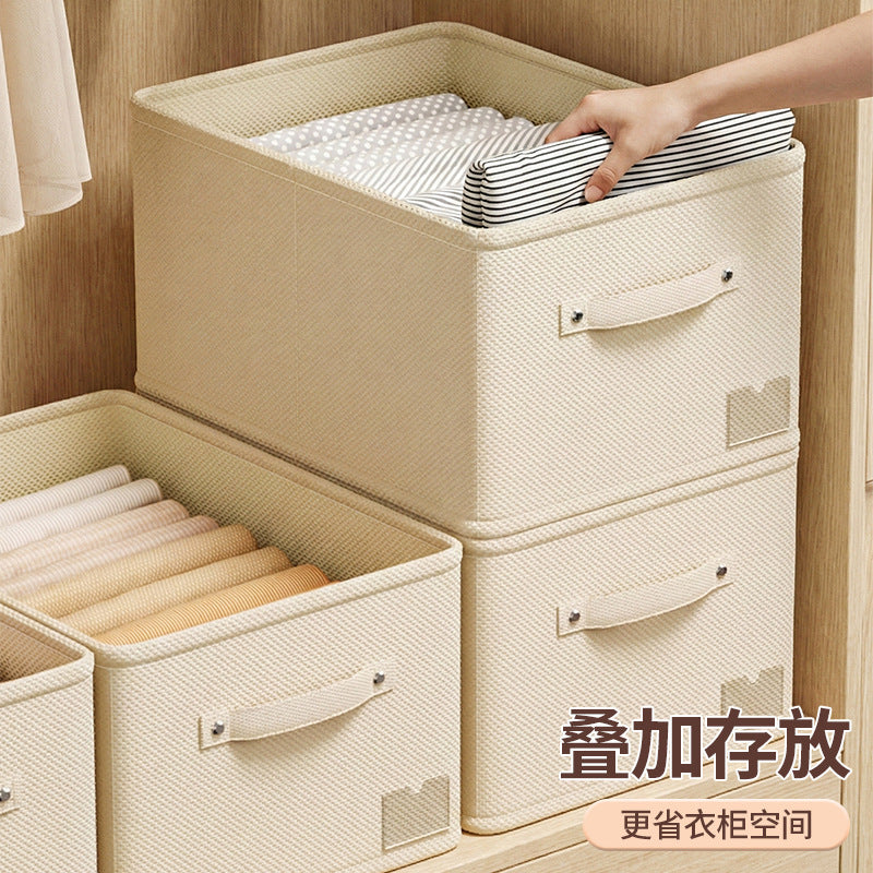 Fabric clothes storage box for wardrobe layering, clothes and pants organizer, cotton linen foldable storage basket for home use