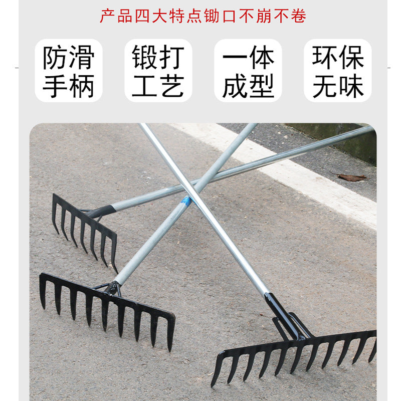 Agricultural rake, nine-tooth nail rake, flat ground turning soil and loosening soil, grass rake manufacturer, iron rake, multi-tooth rake, farm tool, grass rake, weeding