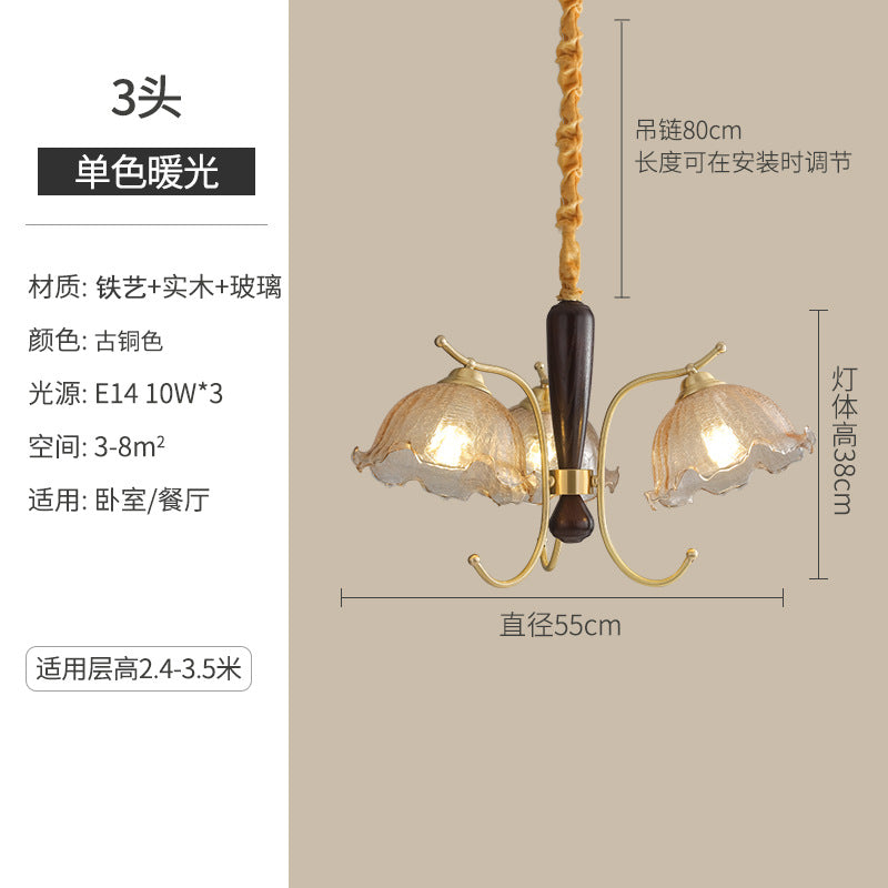 American medieval bedroom dining room study glass nostalgic chandelier Nanyang wind retro vintage wrought iron living room lamp