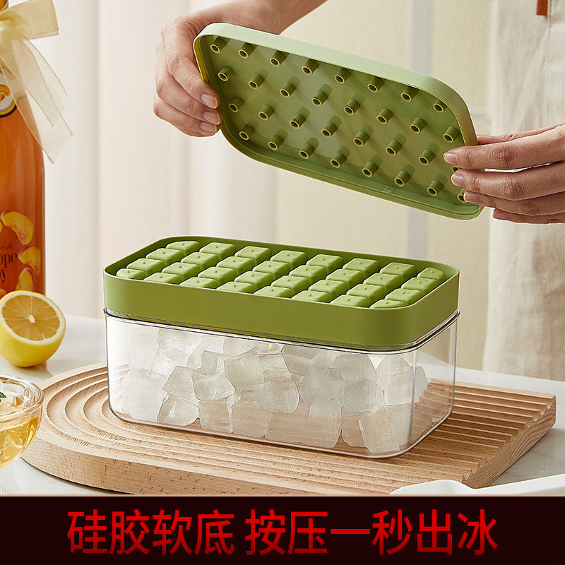 Frozen ice cube mold Ice cube ice machine Household refrigerator Ice box with lid Ice storage box Press type soft silicone ice grid