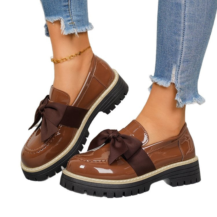 spring new bowknot british style leather shoes women's plus size cross-border export thick-soled loafers wholesale