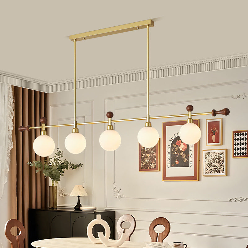 Zhongshan lamps French retro chandelier American medieval wabi wind dining table grinding bean strip lamp New Chinese tea room lamp