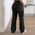 European and american style women's distressed denim cargo pants - high waist, washed, slim fit, designer jeans