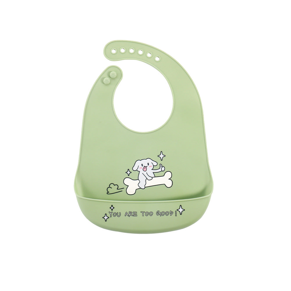 Children's silicone printed flat bib platinum silicon Baby feeding tableware set Anti-dirty saliva pocket