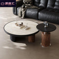 Travertine coffee table - modern minimalist, small apartment, mid-century modern style, living room, home, light luxury, creative round "moon embrace" coffee table
