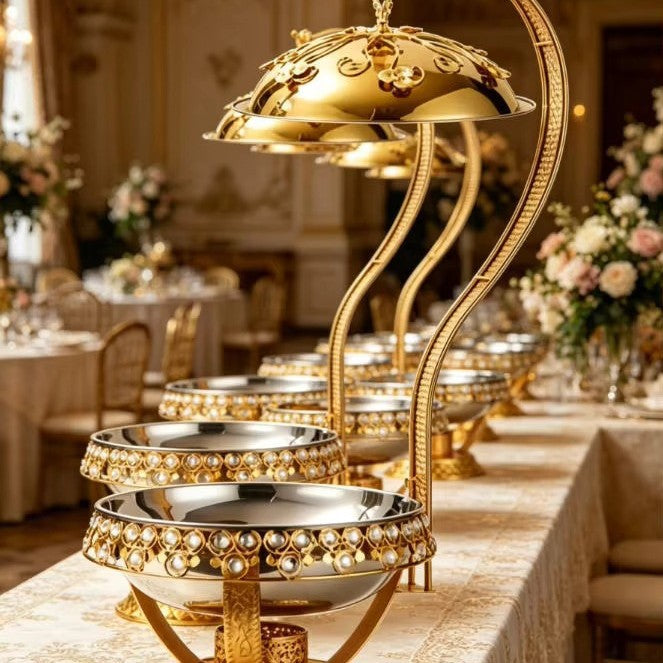 Luxury stainless steel gold buffet warming tray - hotel banquet buffet warmer - in stock