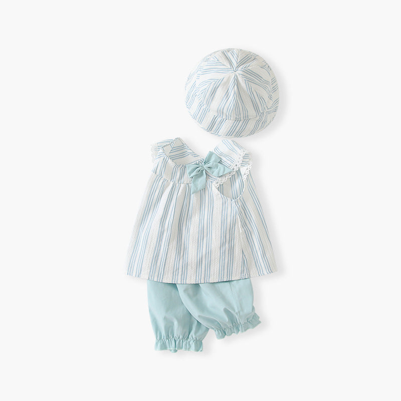 Girls' summer outfit  new three-piece set, sweet style, pure cotton class a, stylish baby girl clothes