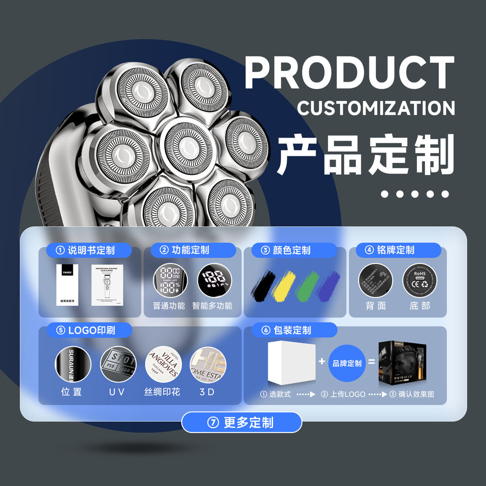 Bald head machine handy gadget electric shaver rechargeable multifunctional 7 blade bald head hairdresser portable shaving knife cross