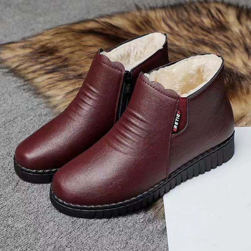 Winter slip-on fleece-lined cotton shoes heattech ladieswear shoes non-slipthickened cotton shoes for middle-aged and elderly people flatsnon-slip granny shoes