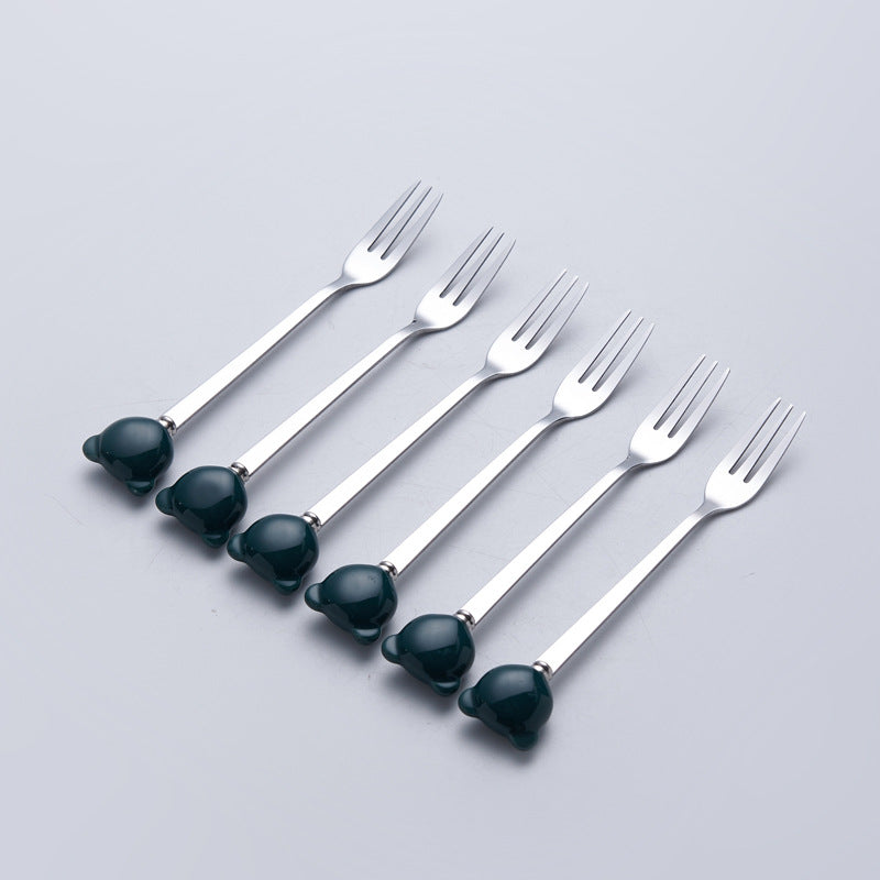 Cartoon stainless steel spoon and fork set - stylish dessert spoons, fruit forks, and ceramic mini forks for home use - wholesale