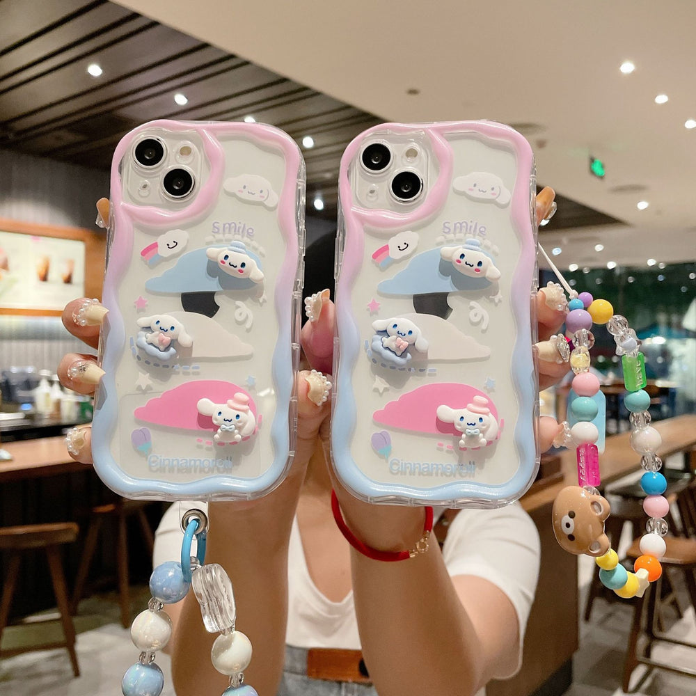 Suitable for apple 16pro stereo wave gradient color cinnamon dog doll mobile phone case iphonex bracelet protective cover