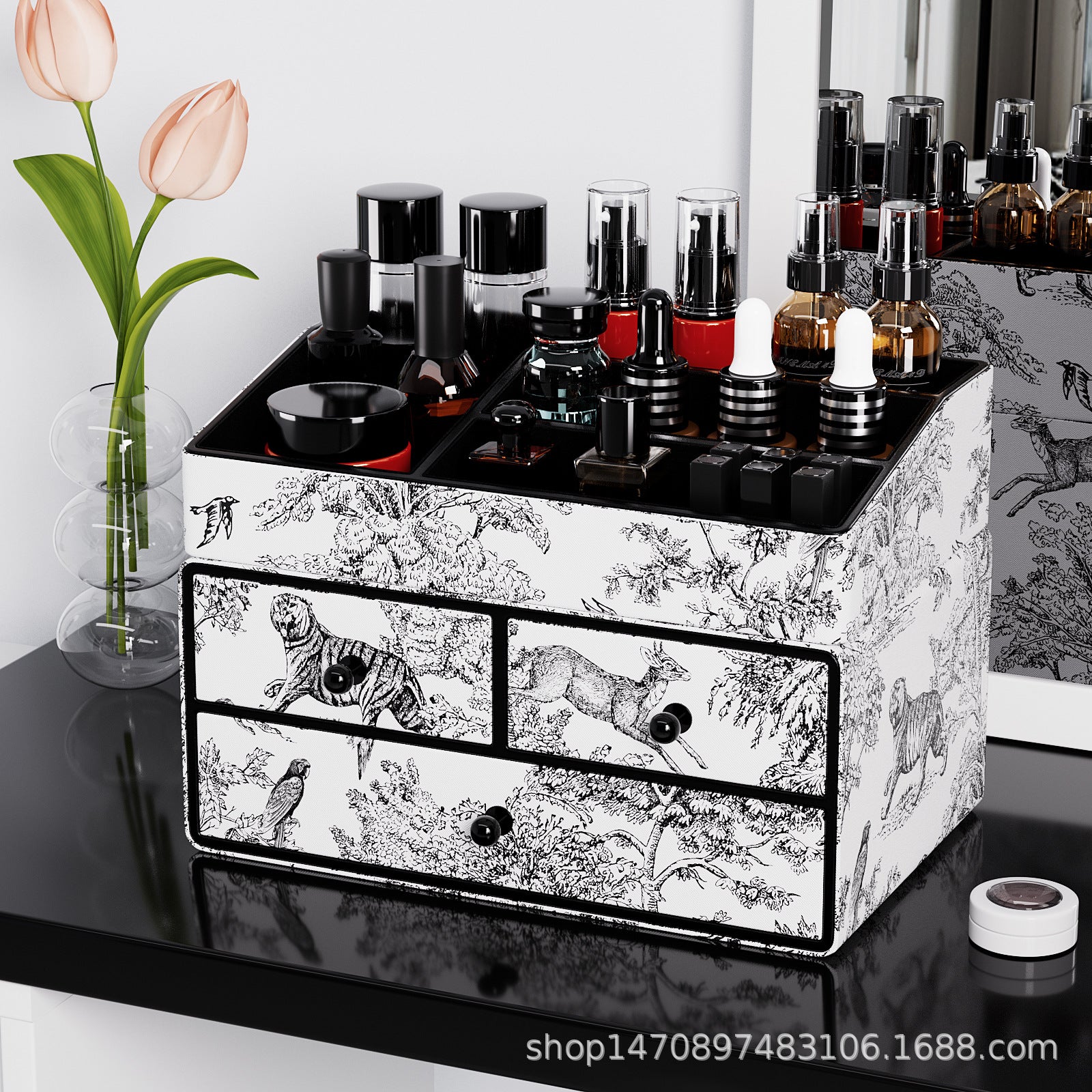 Cosmetics storage box, desktop dust-proof household large-capacity dresser, skin care product rack, light luxury