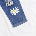 new arrivals: plus-size women's daisy patchwork denim jeans with frayed hem and distressed details - perfect for , , and european & american markets