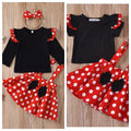 Best sellingpleated skirt kidsfall and winterlong sleeves cartoon polka dot suspender skirt children's clothing with hair tie 5t european and american girl suit