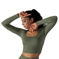 New arrival cross-border seamless pure color dotted stripes t-shirt high elastic low collar abdominal shaping yoga wear long sleevestops women