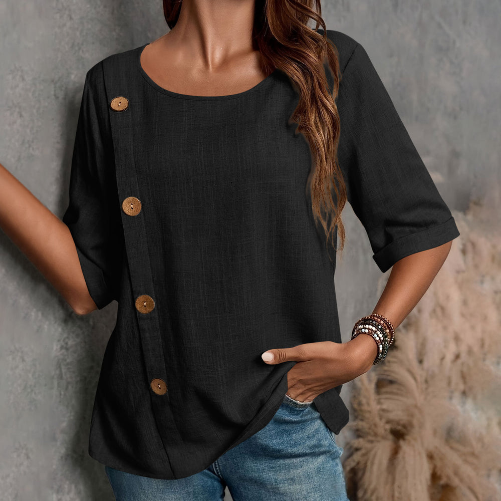 european and american cross-border new women's cotton linen button-down fashion casual top