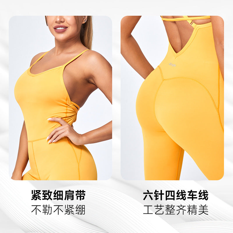 Influencer-style criss-cross strap bodysuit yoga outfit - sexy, quick-dry, full body workout suit for women - butt-lifting aerial yoga apparel