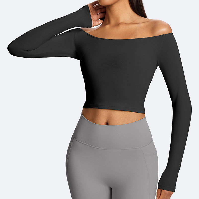 Amazon cross-border new long-sleeve sports t-shirt, one-shoulder fitness top, running pilates sexy yoga wear