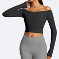 Amazon cross-border new long-sleeve sports t-shirt, one-shoulder fitness top, running pilates sexy yoga wear