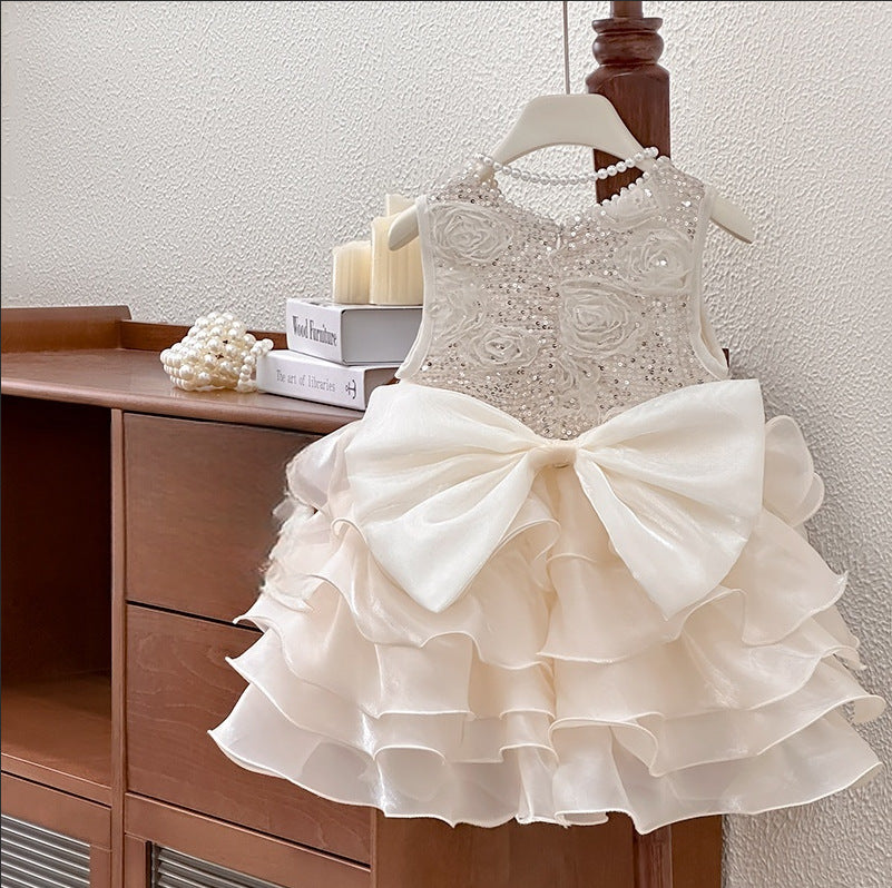 summer girls' sequin floral high-end dress, stylish princess party dress for baby girls, wholesale chic dresses