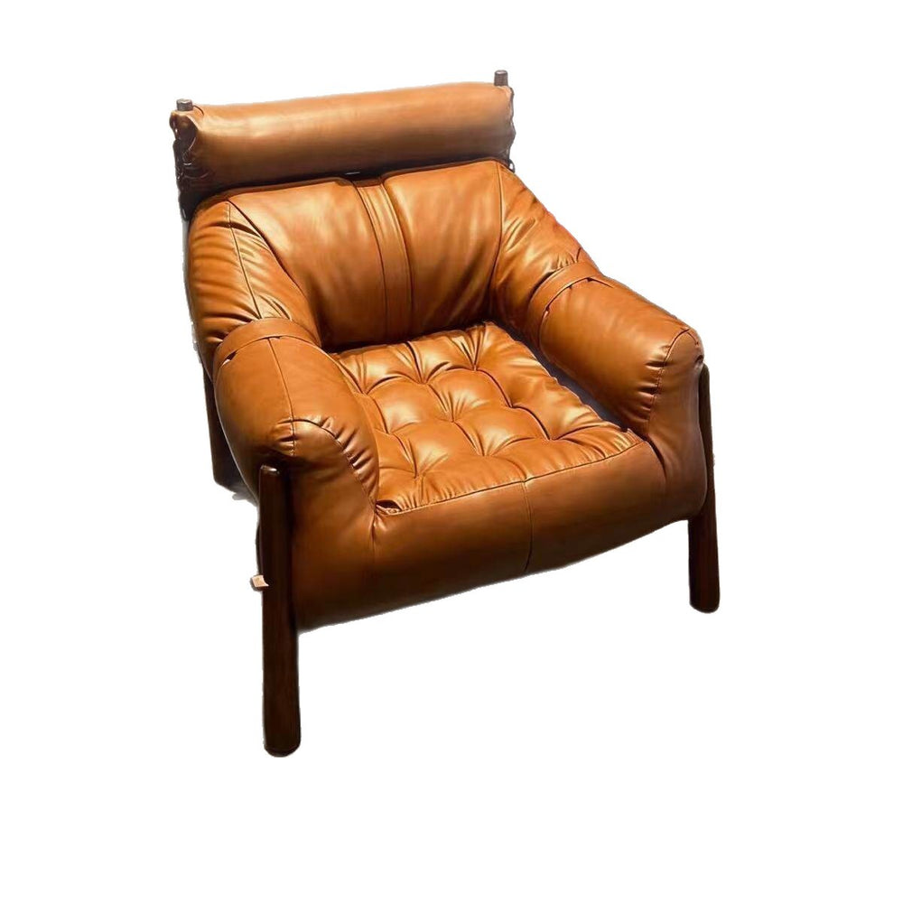 Cream style solid wood sofa genuine leather designer creative high back complex lazy sofa living room single sofa chair