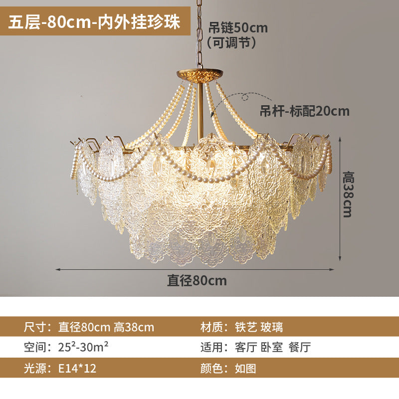 French retro court chandelier American light luxury crystal living room lighting designer pearl glass bedroom lighting