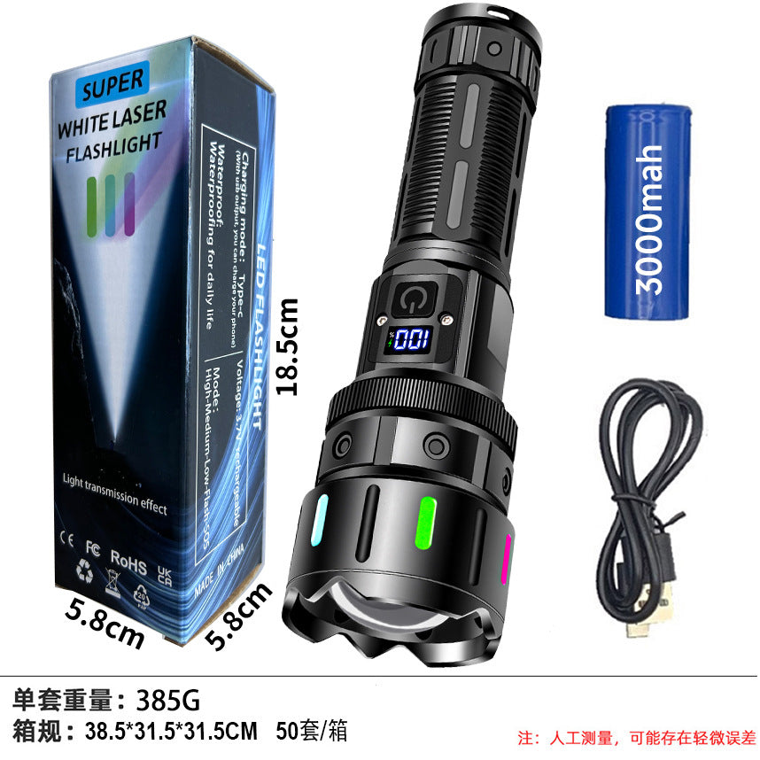 Cross-border new hot-selling strong light digital flashlight outdoor charging super bright focusing emergency self-defense household flashlight