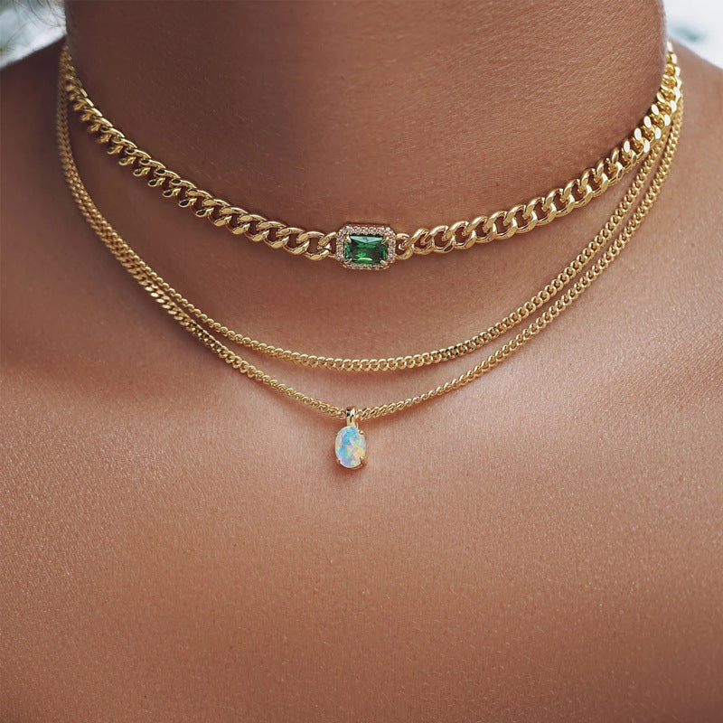 Wholesale crystal gemstone necklaces - european & american cross-border, niche, high-end design jewelry for women - summer snake chain necklaces