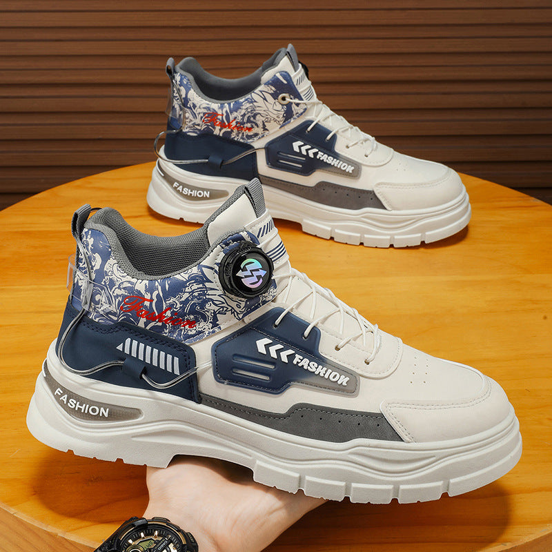 Men's fall new arrival: rotating buckle high-top anti-slip martin boots - men's casual, versatile, thick-soled athletic skate shoes, trendy style