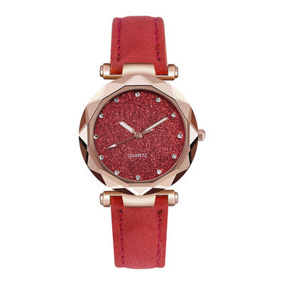 New arrival starry sky watch for women live broadcast women's fashioncasual watch rhinestone frosted leather belt watch thin model