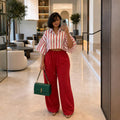 European and american cross-border women's fashion:  summer new arrival - casual chic striped cropped blouse with turn-down collar and unique design