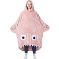 D77 winter flannel robe - big eye embroidered shark cartoon casual hooded sweatshirt cute blanket pajamas