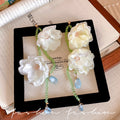 Super fairy white flower beaded tassel earrings for women classy atmosphere exaggerated earrings summer seaside photo accessories