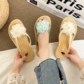 Sweet and stylish women's summer sandals, featuring a new mesh floral design, flip-flop style, flat sole, and non-slip beach shoes