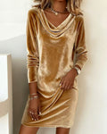 fall/winter fashion cross-border women's new solid color overcoat, swing neck long sleeve sexy velvet dress