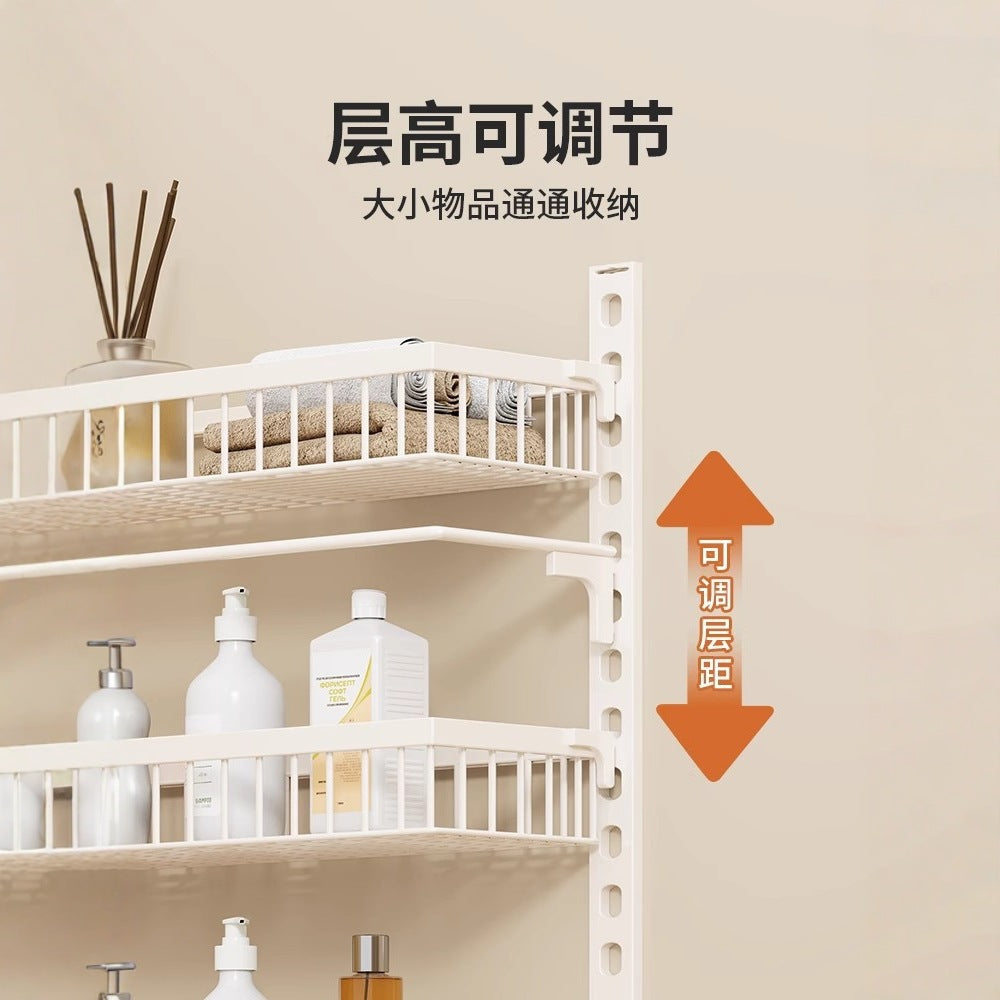 No-drill door back organizer, narrow gap wall-mounted multi-tier shelf, bathroom wall storage rack, toilet cabinet side organizer